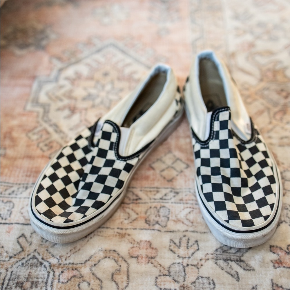 Vans Women's Black and White Checkered Slip-On Sneakers